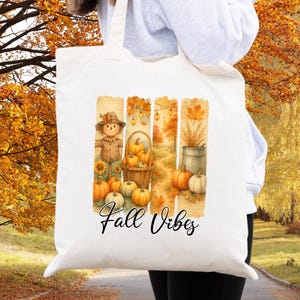 Fall Vibe Tote Bag, Autumn Shopping Bag, Four Fall Scenes, Fall Book Bag