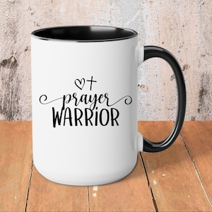 Prayer Warrior, 15oz Two-Tone Coffee Mug, Christian Coffee Mug