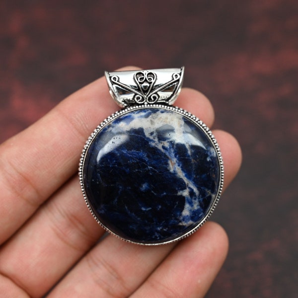 Elegant Sodalite Pendant, Gemstone Pendant, Blue Pendant, 925 Sterling Silver Jewelry, Engagement Gift, Pendant For Love
