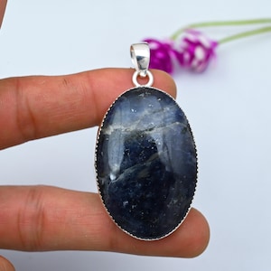 Natural Sodalite Gemstone Silver Pendant, 925 Sterling Silver Pendant, Handmade Necklace, Bohemian Pendant, Vintage Pendant Gift For Her