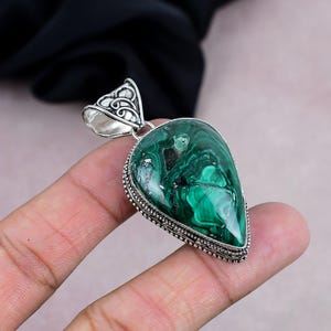 Green Malachite Pendant Natural Gemstone Handmade 925 Silver Plated Pendant Antique Jewelry Vintage Style Pendant Birthday Gift For Her