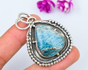 Handgemachte Blaue Apatit 925 Sterling Silber Anhänger