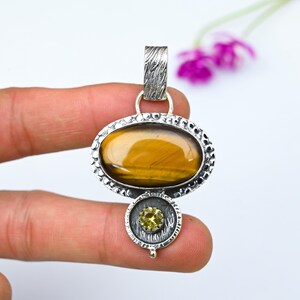 Natural Tiger Eye Pendant 925 Sterling Silver Pendant Dainty Citrine Gemstone Pendant Handmade Silver Pendant Necklaces Birthday Gift