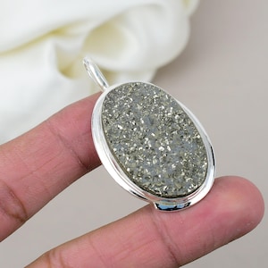 Natural Pyrite Druzy Pendant, Unique Gemstone Silver Pendant, Handmade Statement Jewelry, Pyrite Druzy Pendant Pendant Birthday Gifts
