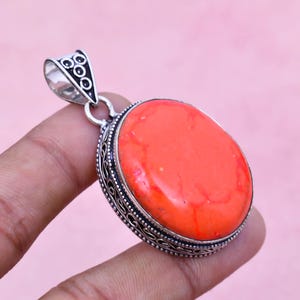 Natural Red Coral Pendant Handmade 925 Sterling Silver Chain Pendant, Red Coral Gemstone, Crystal Pendant, Birthday Gift For Women