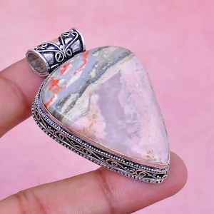 Rhodochrosit Anhänger Natürliche Edelstein Handgemachte 925 Sterling Silber Anhänger Einzigartige Schmuck Kristall Anhänger Jahrestag Geschenk Für Frauen