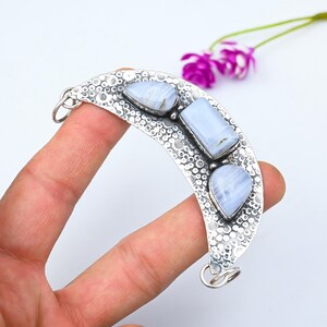 Natural Blue Lace Agate Gemstone Pendant 925 Sterling Silver Pendant May Birthstone Blue Lace Agate Pendant Handmade Jewelry Birthday Gift