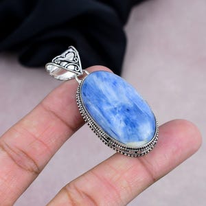 Blue Kyanite Pendant Natural Gemstone Handmade 925 Silver Plated Pendant Antique Jewelry Vintage Style Pendant Special Occasion Gift For Her