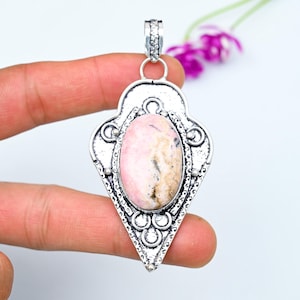Colares com pingente de rodocrosita, pingente de prata esterlina 925, pingente de pedra preciosa de rodocrosita, pingente de prata artesanal elegante, presente de aniversário