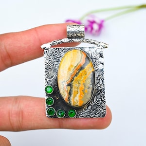 Yellow Stone Statement Pendant, 925 Sterling Silver Jewelry Pendant, Unique Green Tourmaline Gemstone Handmade Pendant, Wadding Gift