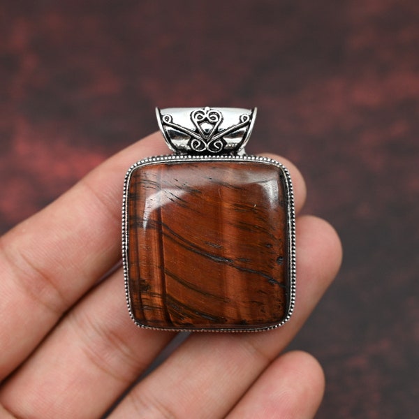 Elegant Red Tiger Eye Pendant, Gemstone Pendant, Red Pendant, 925 Sterling Silver Jewelry, Anniversary Gift, Pendant For Love