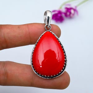 Natural Red Coral Gemstone Pendant Pendant 925 Sterling Silver Pendant Red Coral Pendant Jewelry Designer Pendant Antique Gemstone Pendant