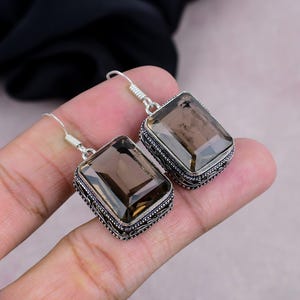 Rökkvartsörhängen Rökkvarts Ädelsten Handgjorda 925 Silverpläterade Antika Örhängen, Justerbara Örhängen, 925 Silver Smycken Örhängen