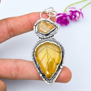 Carved Yellow Onyx Gemstone Pendant 925 Sterling Silver Pendant Beautiful Citrine Pendant Handmade Pendant Jewelry Everyday Necklace Gift
