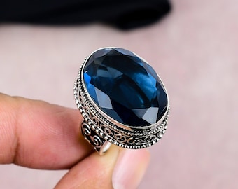 Handmade Indicolite Gemstone Ring, 925 Sterling Silver Adjustable Antique Style