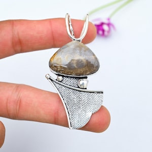 Fossil Coral Gemstone Pendant, 925 sterling Silver Pendant Jewelry, Fossil Coral Pendant, Necklace, Handmade Silver Jewelry Birthday Gift