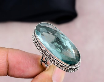 Aquamarine Gemstone Handmade 925 Silver Plated Antique Rings, Adjustable Rings, Silver Rings, Antique Rings For Women, Engagement Gifts