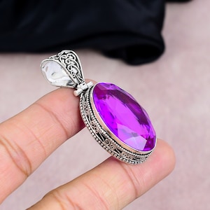Pink Topaz Gemstone Handmade 925 Silver Plated Pendant Oval Shape Antique Jewelry For Gifts Vintage Style Pendant For Gifts