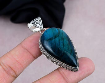 グリーントルマリン宝石ハンドメイド925シルバーメッキペンダント