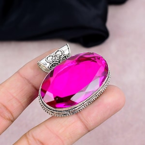 Bracelet Ancien Fait Main En Rubellite Rose Ovale, Plaqué Argent Sur Laiton - 20cm