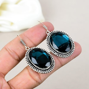 Genuine London Blue Topaz Earrings, 925 Sterling Silver Earrings, Blue Topaz Oval Gemstone Earrings, Gemstone Earrings, Silver Earrings,