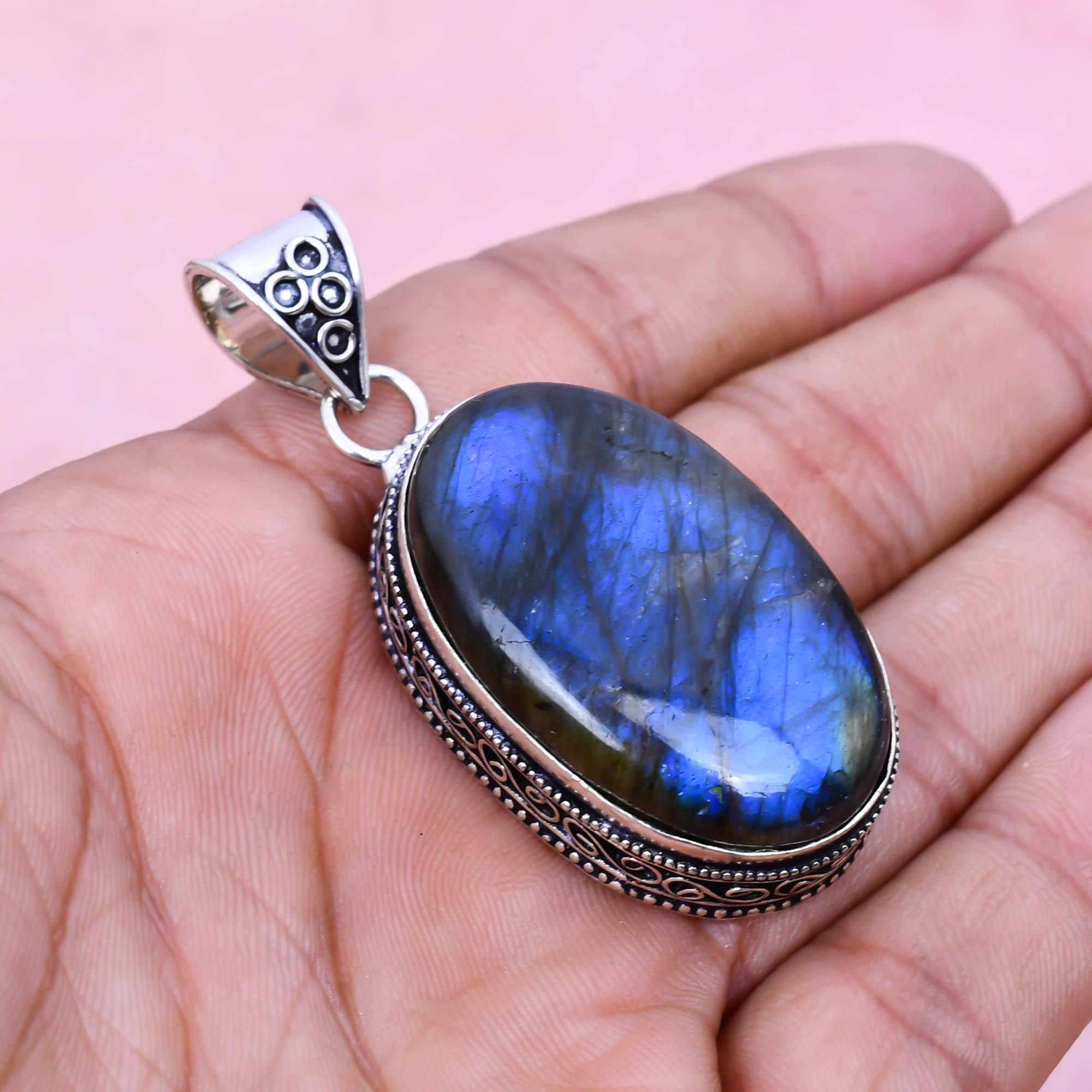 Pendentif Goutte En Labradorite Naturelle - Chaîne Acier Inoxydable - Pierre De Protection énergétique - Bijou Spirituel Fait Main - Cadeau Femme Fille Ado