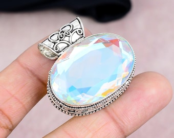 Colgante De Topacio Azul Suizo De Talla Esmeralda: Plata 925 Y Oro