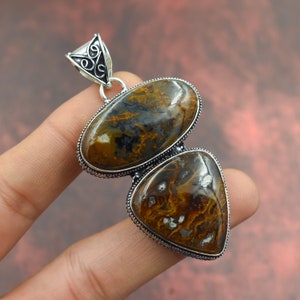 Antique Natural Marium Fossil Pendant, Gemstone Pendant, Brown Pendant, 925 Silver Plated Jewelry, Birthday Gift, Pendant For Wife
