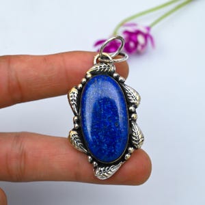 Amazing Lapis Lazuli Pendant, 925 Sterling Silver, Handmade Pendant, Oval Shape Lapis Lazuli Gemstone Pendant, Gift For Valentine&#39;s Day.