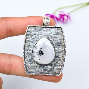 Natural Dendritic Opal Pendant, 925 Sterling Silver Pendant, Vintage Pendant Jewelry, Dendritic Opal Gemstone Pendant, Handmade Jewelry