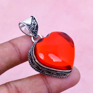 Heart Design Red Garnet Pendant Handmade 925 Sterling Silver Chain Pendant, Red Garnet Gemstone, Crystal Pendant, Birthday Gifts For Women