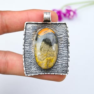Yellow Stone Gemstone Pendant 925 Sterling Silver Pendant, Handmade Statement Pendant Beautiful Yellow Stone Silver Necklace Jewelry Gift