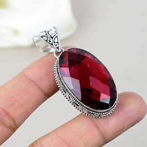 Roter Granat Edelstein Silber Anhänger, 925 Sterling Silber Schmuck, handgemachter Schmuck, Edelstein Anhänger, Granat Silber Anhänger Hochzeitsgeschenk