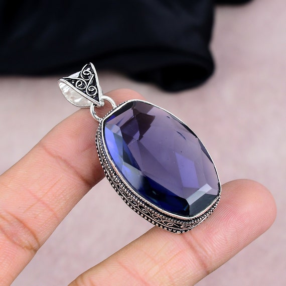 PIETRA SOLARE IN Pietra Preziosa Lolite Fatto A Mano Argento Gioiello Ciondolo 5,7 Cm EUR 9,39 - Foto 7