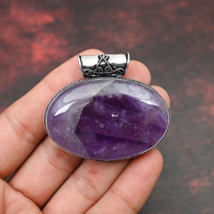 Precious Amethyst Pendant, Gemstone Pendant, Purple Pendant, 925 Silver Plated Jewelry, Anniversary Gift, Pendant For Love, Boho Jewelry