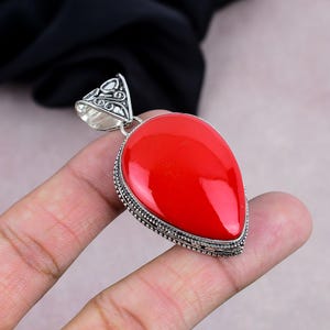 Red Coral Pendant Natural Gemstone Handmade 925 Silver Plated Pendant Boho Jewelry Vintage Style Pendant Special Occasion Gift For Her