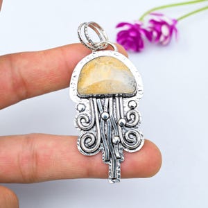Genuine Fossil Coral Gemstone Pendant , 925 Sterling Silver Necklace, Handmade Fossil Coral Necklace Silver Jewelry, Gift For Her