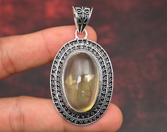 Golden Rutile Pendant, 925 Silver Plated Jewelry, Engagement Gift