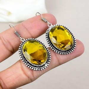 Beautiful Citrine Earrings 925 Solid Sterling Silver Earrings Gemstone Oval Shape Earrings Handmade Drop & Dangle Jewelry Gift For Him