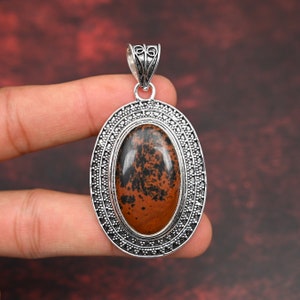 Mahogany Obsidian Boho Silver Handmade Antique Pendant Pendant, Brown Pendant, 925 Silver Plated Jewelry, Wedding Gift, Pendant For Mother