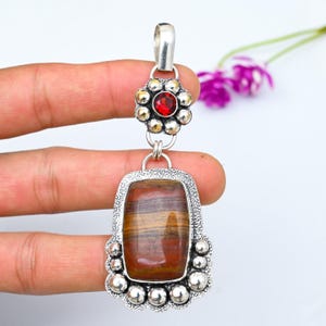 Natuurlijke slangenhuid jaspis hanger 925 sterling zilver handgemaakte sieraden unisex rode granaat edelsteen sieraden, prachtige zilveren hanger cadeau