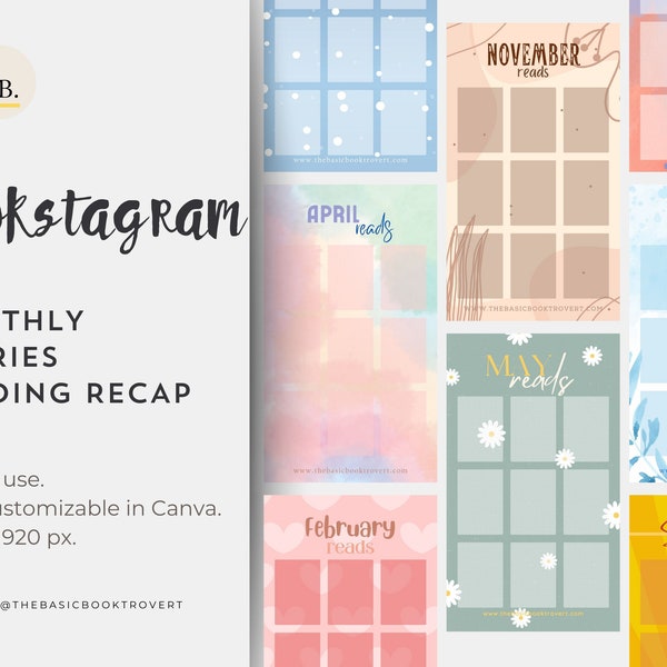 Bookstagram Instagram Stories Monthly Reading Tracker, Social Media Reading Tracker, Instagram Canva Template, Bookstagram Canva Template
