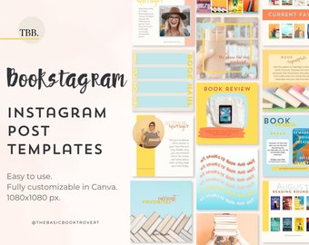 Szablony postów na Instagramie o książkach, jasne szablony Bookstagram, szablony Bookstagram Canva, szablony Instagram dla twórców treści książkowych