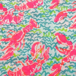Lobster hot pink cotton fabric preppy 9x18 or 18x18 FQ fat quarter