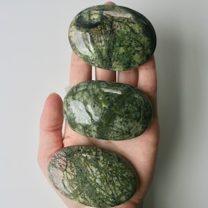 Snakeskin Jasper Palm Stone | forest green crystal | beautiful green veining | small medium large | polished pocket stone | jasper crystal