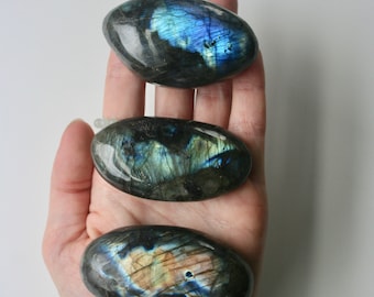 Flashy Labradorite Palm Stone: Natural Crystal Meditation Stone