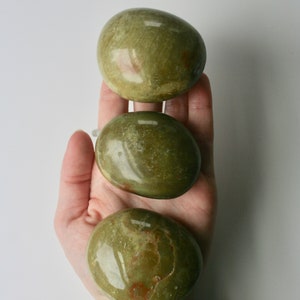Green Opal Crystal Palm Stone | medium sized pocket stone | Light green opal stone | polished crystal | earthy green stone