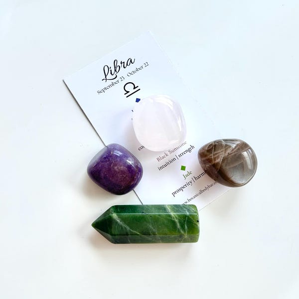 Libra Zodiac Crystal Set: Lepidolite, Sunstone, Jade
