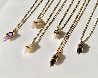 Gold Filled Crystal Pendant Necklace: Amethyst, Onyx, Agate