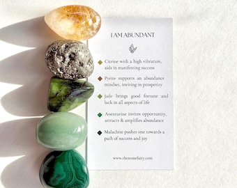 Abundance Crystal Kit: Citrine, Pyrite, Jade, Aventurine, Malachite